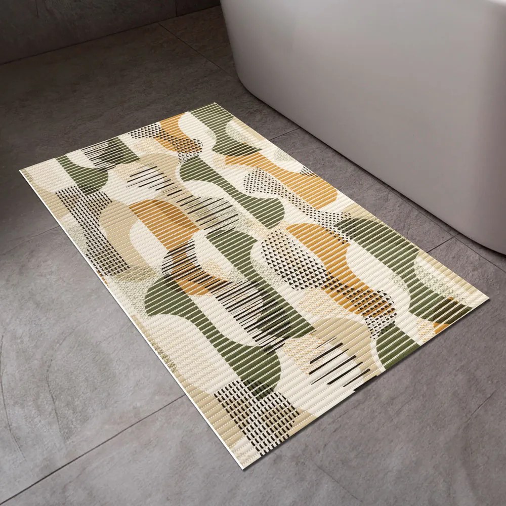 Kúpeľňová penová rohož / predložka PRO-088 Hnedo-zelený designový vzor - metráž šírka 65 cm