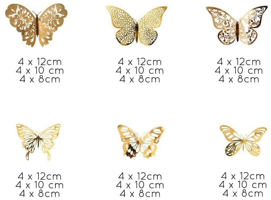 Sada 36 samolepiacich nástenných motýľov v zlatej farbe Ambiance Butterflies Gold