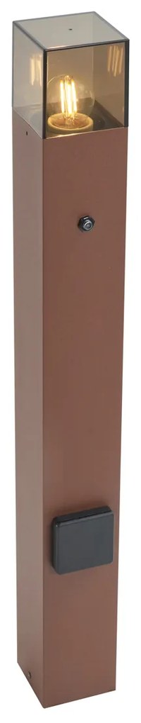 Priemyselné vonkajšie stĺpikové svietidlo hrdzavo hnedé s dymovým sklom 70 cm so súmrakovým senzorom IP44 - Dánsko