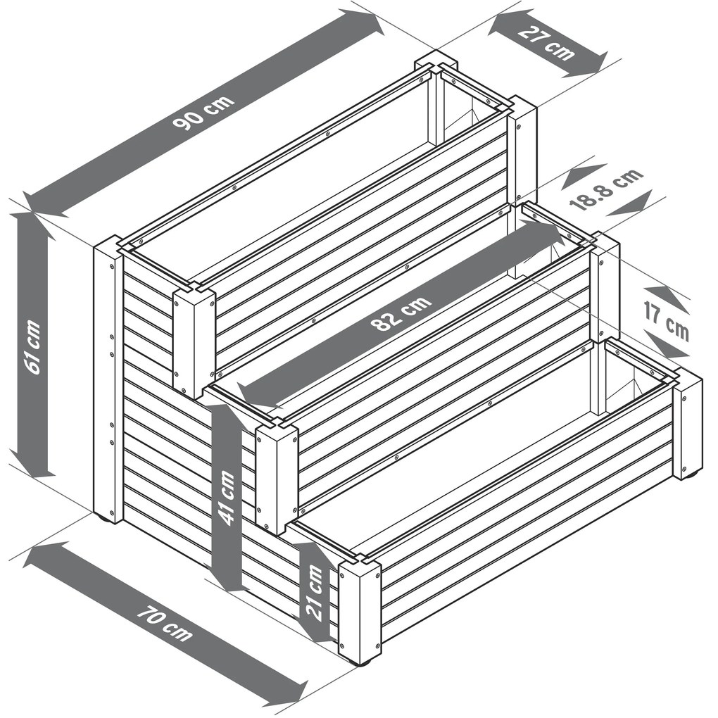 Schodový vyvýšený záhon s 3 úrovňami »Tinus«