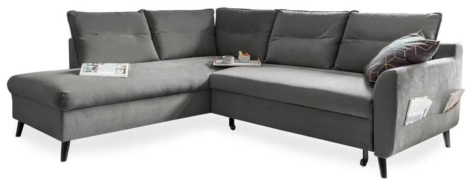 Svetlosivá zamatová rozkladacia rohová pohovka Miuform Stylish Stan L, ľavý roh