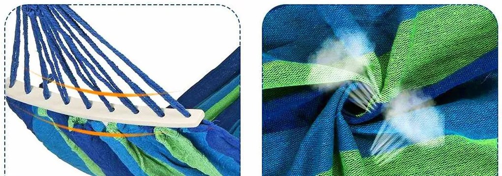 Bluegarden, závesná hojdacia sieť s drevenou oporou pre 2 osoby 150x210cm Hammock 400257A, modrá, OGR-09017