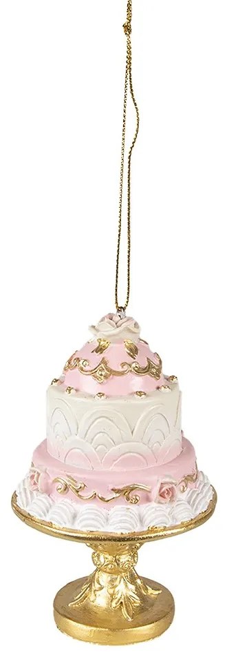 Závesná ružovo-zlatá dekorácia torta - Ø 7*11 cm