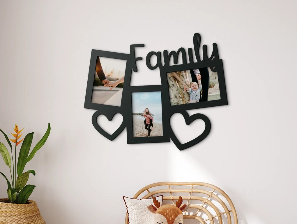 drevko Fotorámik na stenu s nápisom Family Rozmer obrazu: 32,5 x 40 cm, Farba dekorácie: Čierna