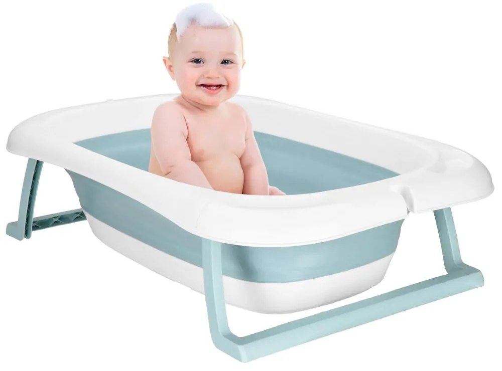 SPRINGOS Skladacia detská vanička 35 L pre bábätká, s teplomerom a vankúšikom, biela a modrá SB0063