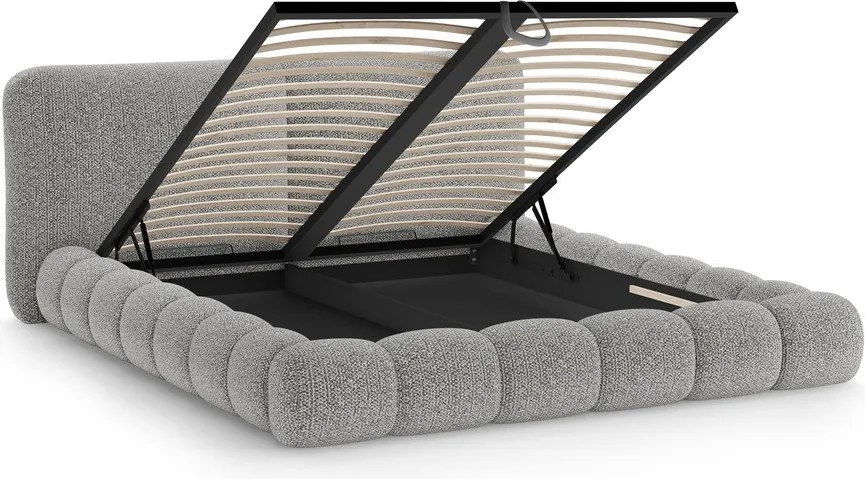 Sivá čalúnená dvojlôžková posteľ s úložným priestorom s roštom 200x200 cm Solange – Micadoni