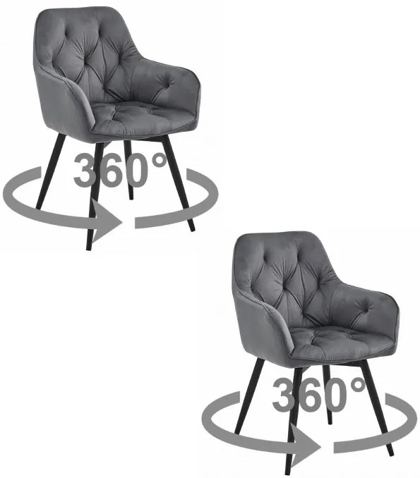 Set dvoch jedálenských otočných stoličiek JORK360 zamatové, tmavosivé (čierne nohy) 2 ks