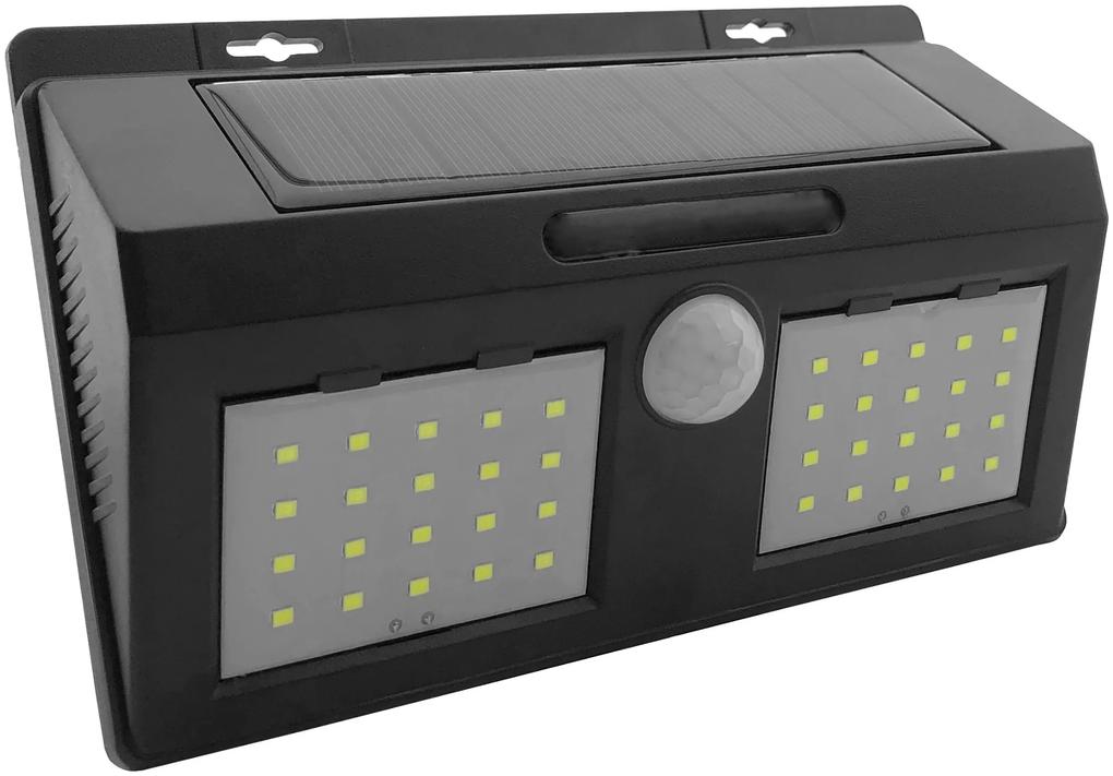 NIPEKO Solárne vonkajšie nástenné LED svietidlo so senzorom, 4 W, denné biele svetlo, čierne, IP65