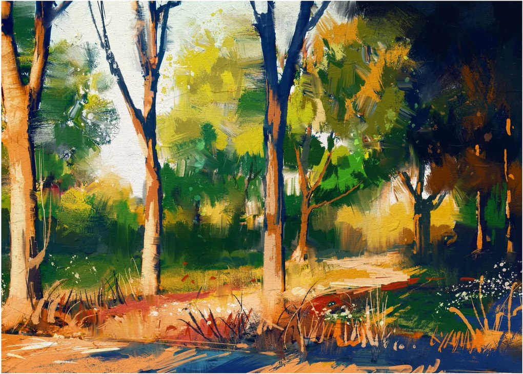 Obraz lesa v letnom slnku, maľba (70x50 cm)