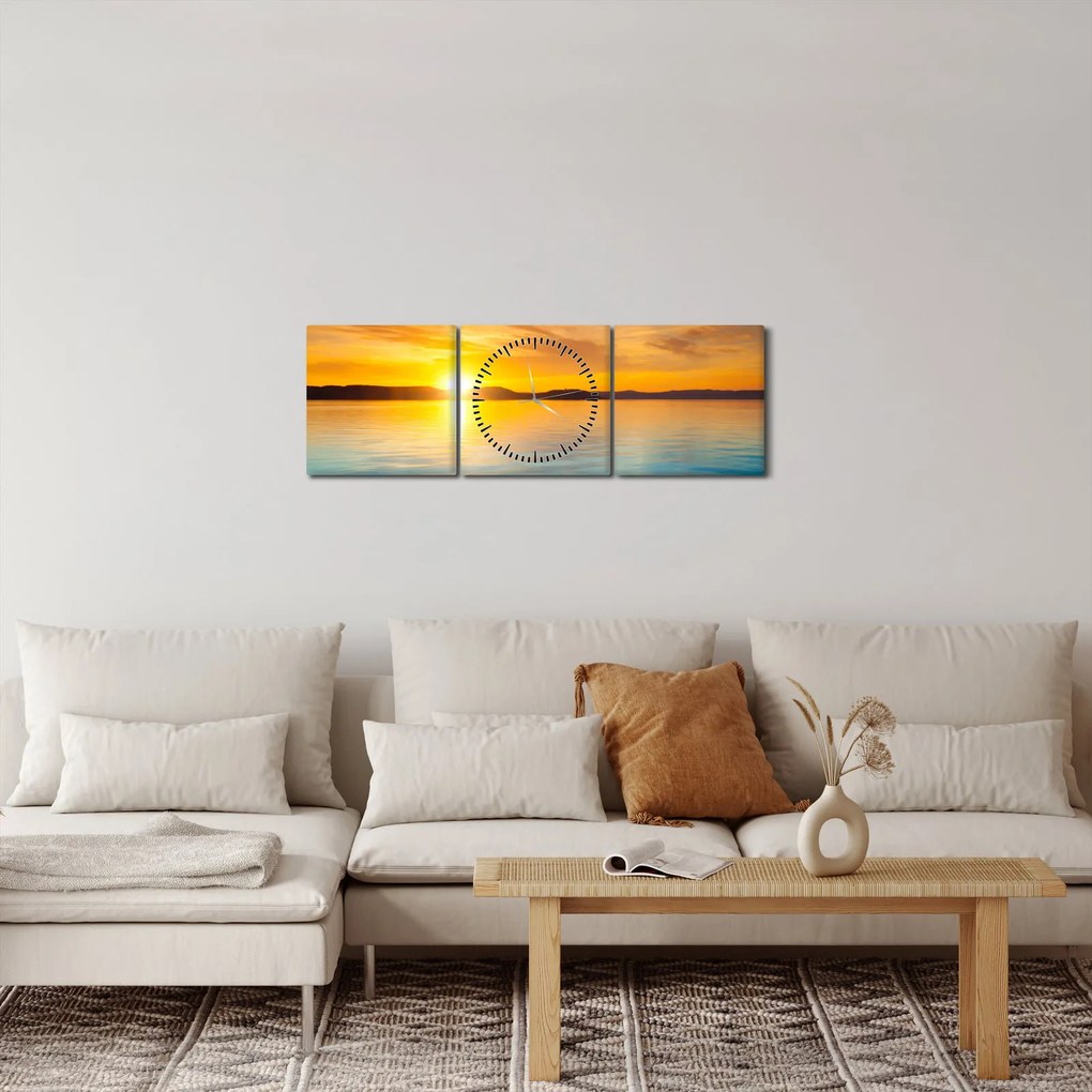 Obraz východu slnka (s hodinami) (90x30 cm)