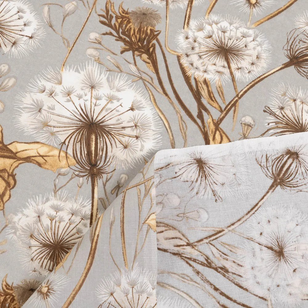 Biante Bavlnený záves Sandra SA-517 Jesenné púpavy na sivom 150x240 cm