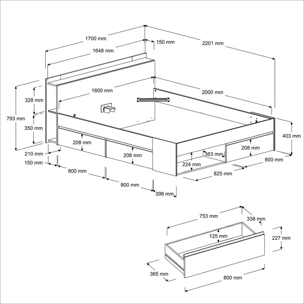 Manželská posteľ so zásuvkami Most 160x200 cm akácia