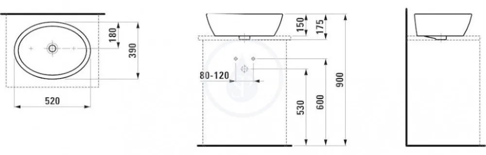 LAUFEN Pro Umývadlová misa, 520 mm x 390 mm, bez otvoru na batériu, biela H8129640001091