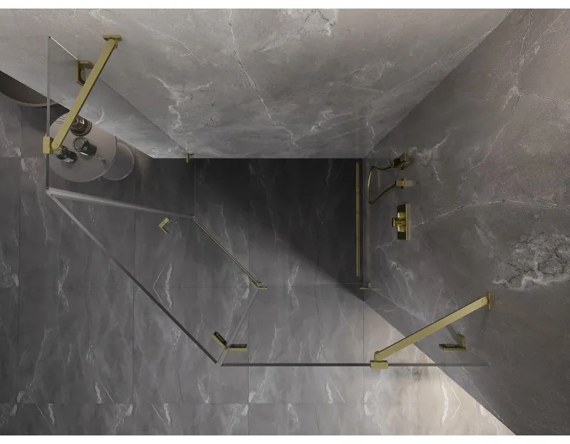 Mexen Lunar, pravý výklopný päťuholníkový sprchový kút 100 x 100 cm, 8mm číre sklo, zlatý matný profil, 831-100P-100L-55-00-P