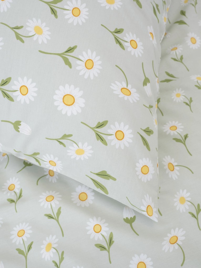 Bavlnená obliečka na vankúš Renforcé 50 × 70 cm - Sedmokrásky sivozelené