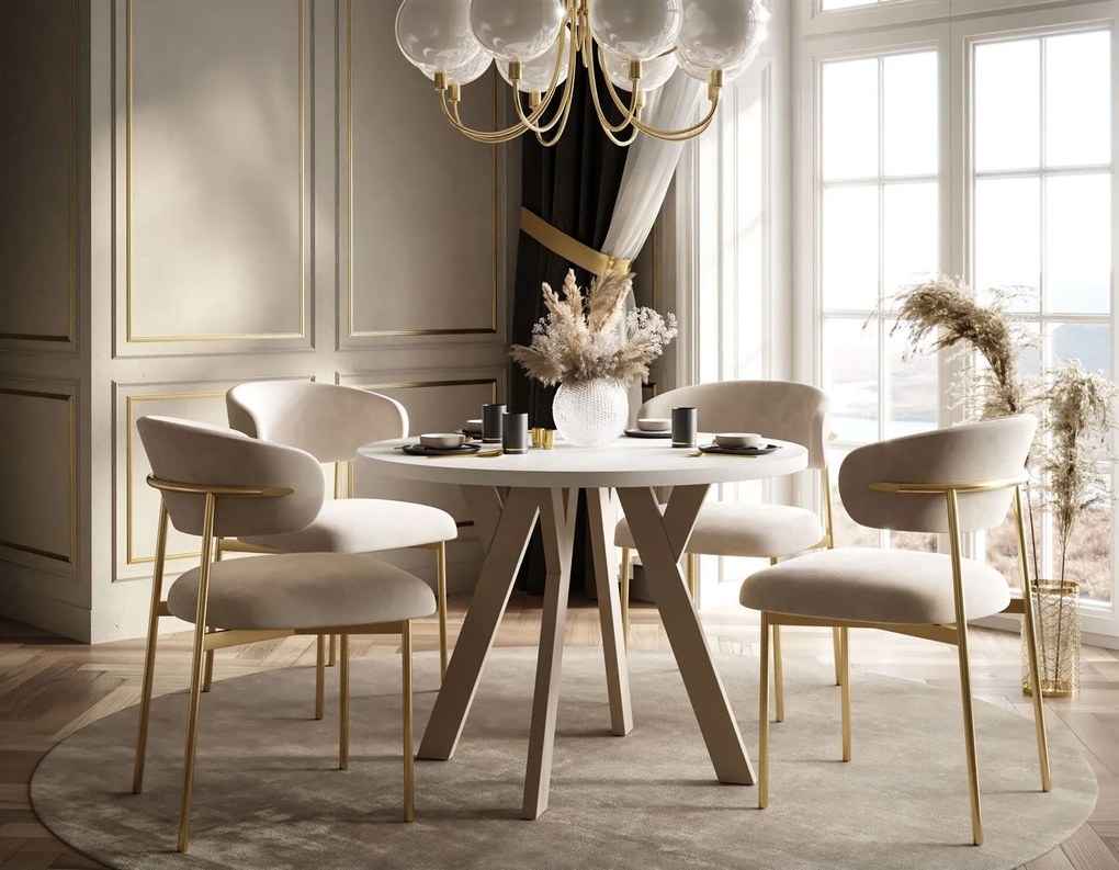 OKRÚHLY ROZKLADACÍ JEDÁLENSKÝ STÔL EWALD BIELY MATNÝ + KAŠMÍROVÉ NOHY 100/140 cm