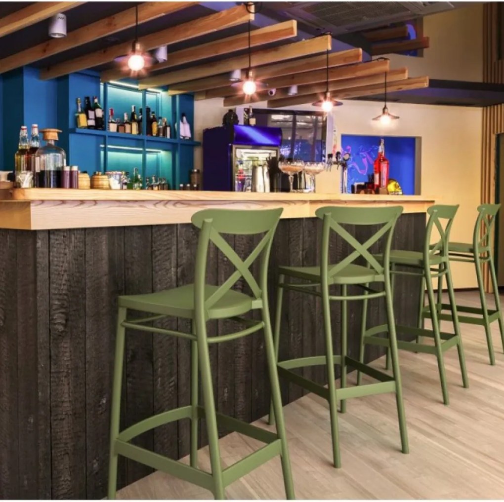 CROSS BAR 75 záhradná barová stolička olive green