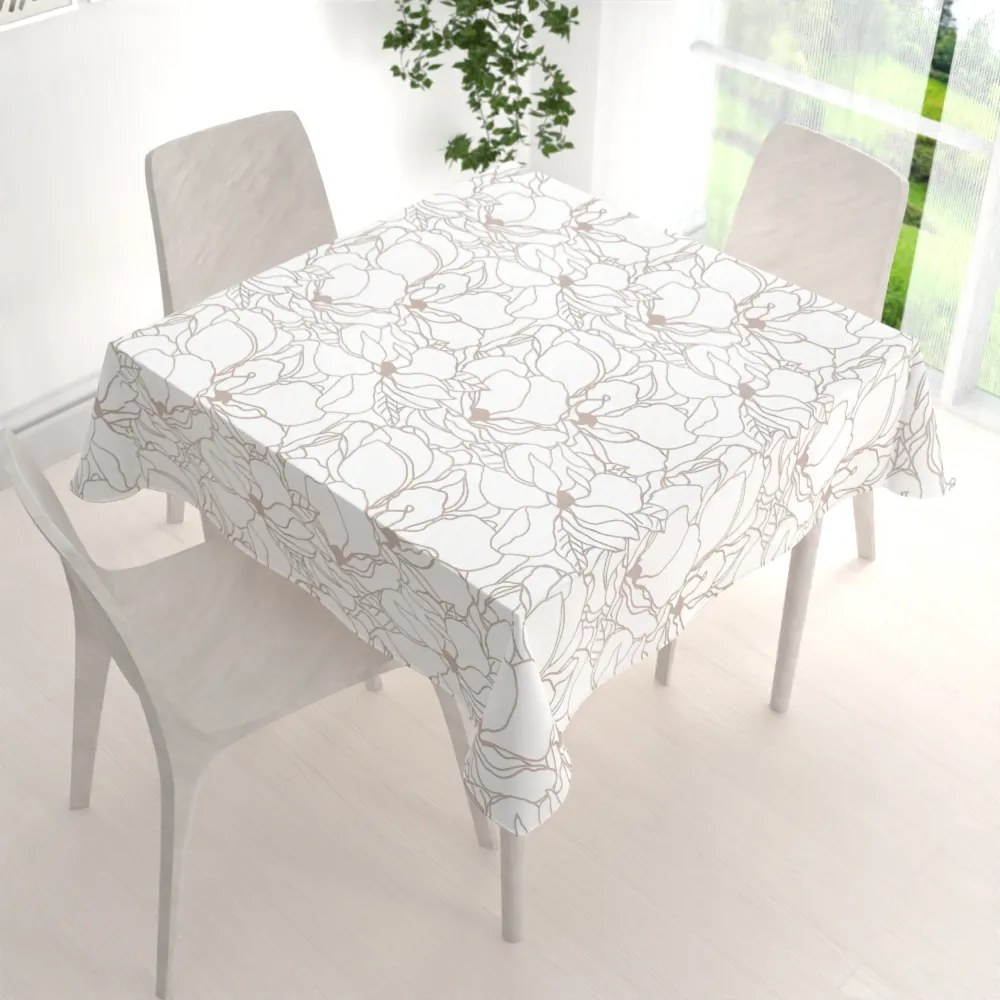 Biante Bavlnený štvorcový obrus Sandra SA-268 Béžové designové kvety na bielom 80x80 cm