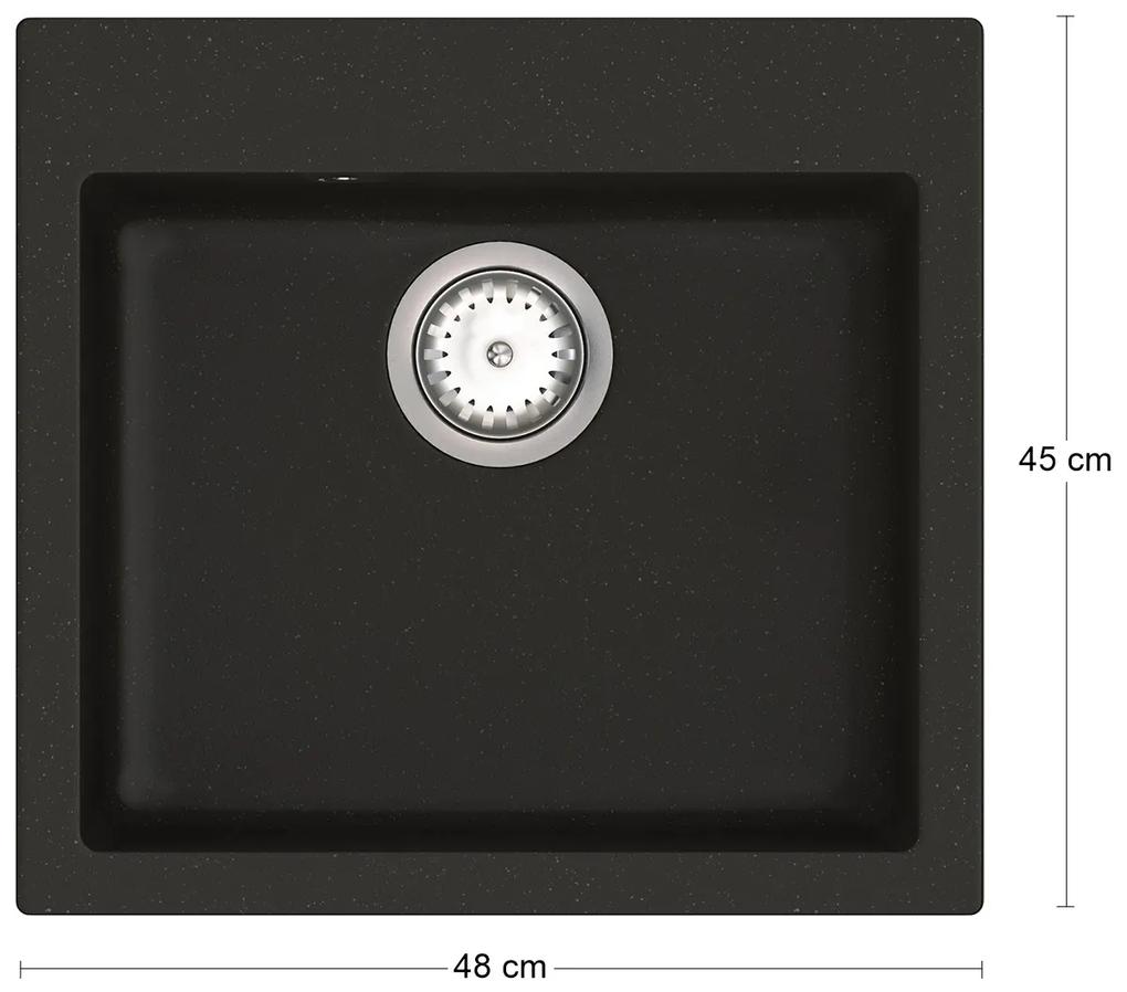 Granitový kuchynský drez so sifónom Odi ONB 01-49 48x45 cm - čierna