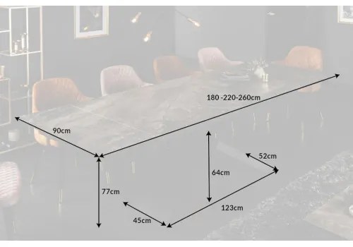 Rozkladací jedálenský stôl 40644 180/220/260 x 90cm Marble Look Ceramik  - Komfort-nábytok