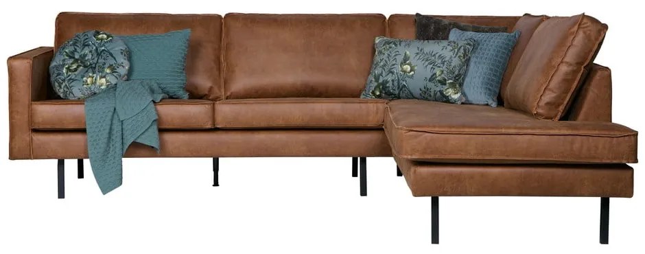 Hnedá rohová pohovka z imitácie kože (pravý roh/do L) Rodeo – WOOOD