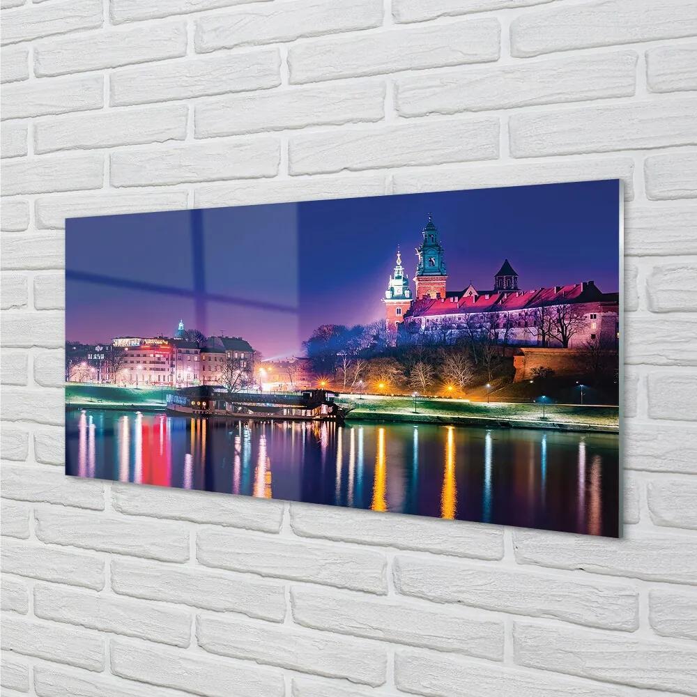 Sklenený obraz Krakow City noc rieka 125x50 cm