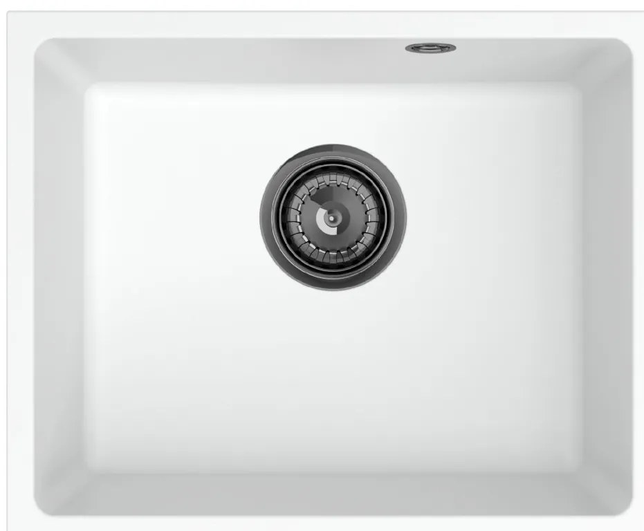 Sink Quality Crypton 55, kuchynský granitový drez 460x375x205 mm + čierny sifón, biela, SKQ-CRY.W.1KBO.55.XB