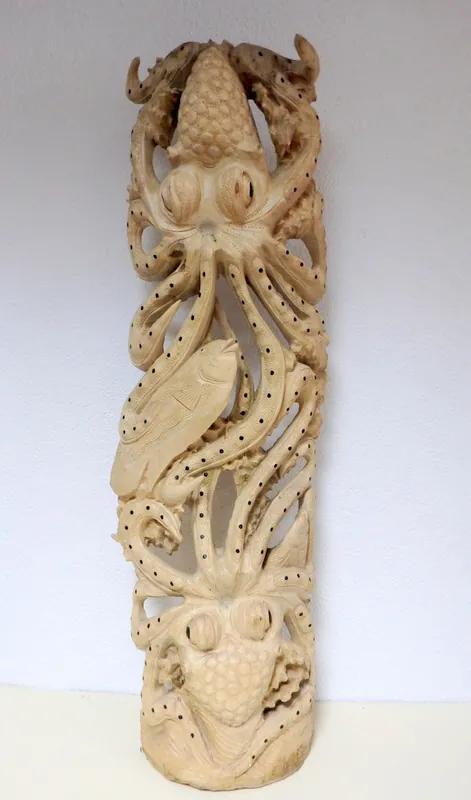 Socha Morský svet , dekoračný panel, 107 cm, drevo Hybiskus, ručná práca