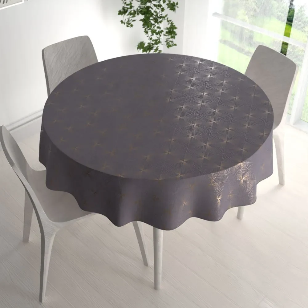 Biante Veľký zamatový okrúhly obrus Isabela IBL-003 Rose Gold trojuholníky na sivom Ø 180 cm