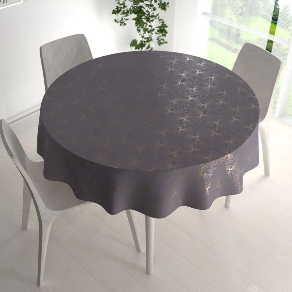 Biante Veľký zamatový okrúhly obrus Isabela IBL-003 Rose Gold trojuholníky na sivom Ø 220 cm