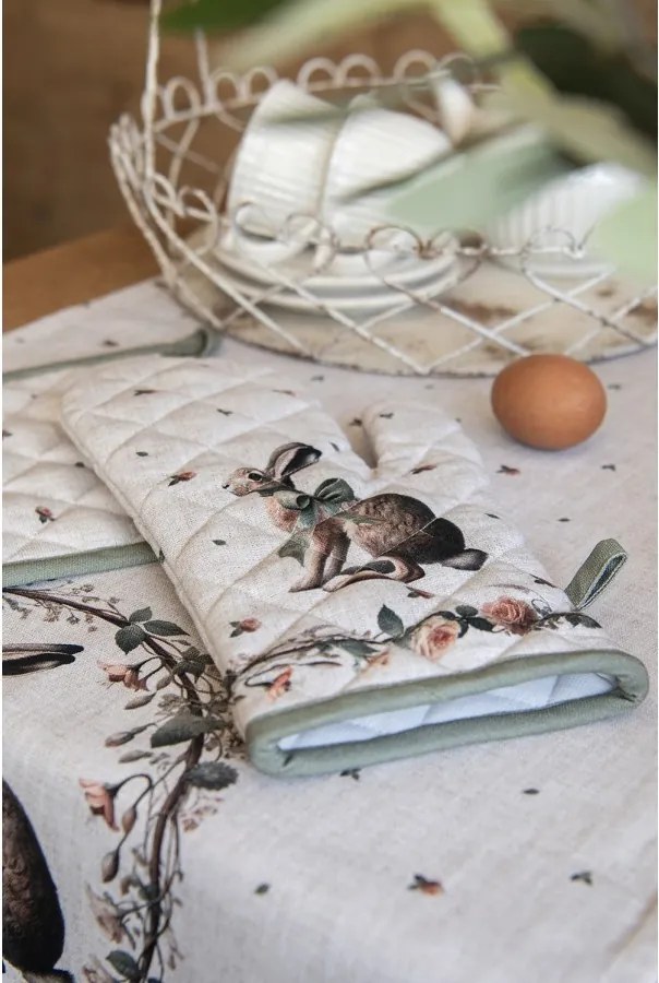 Bavlnený košík na pečivo so zajacom Natural Linen Easter - Ø 15*16 cm