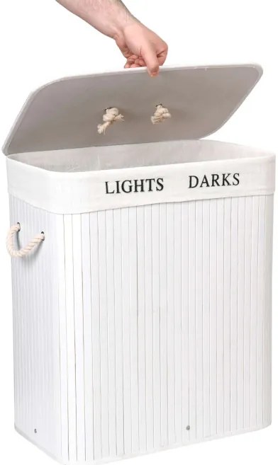 Kôš na bielizeň 2 priehradkový 100 l bambusový biely