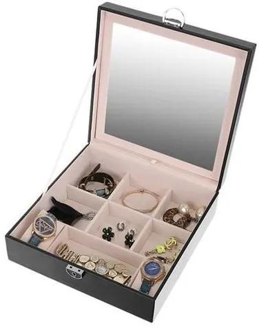 Šperkovnica so zrkadlom kufríková na kľúč | čierna 25x25 cm