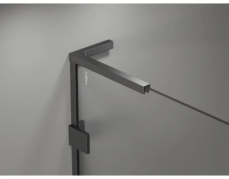Mexen Lunar, L pravý výklopný päťuholníkový sprchový kút 100x90 cm priehľadný, profil grafit brúsený, 831L-100P-090L-66-00-P