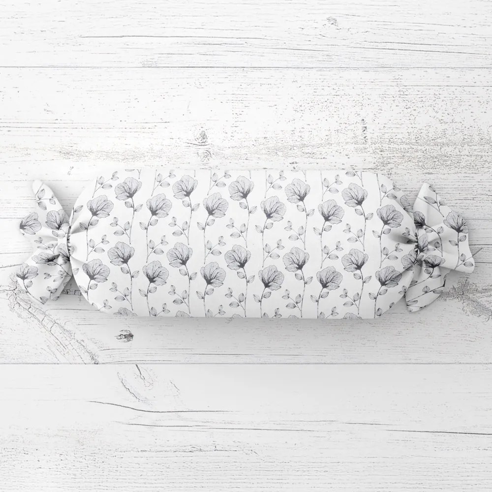 Biante Vankúš valec bonbon Sandra SA-264 Tmavo sivé poľné kvety 15x40 cm
