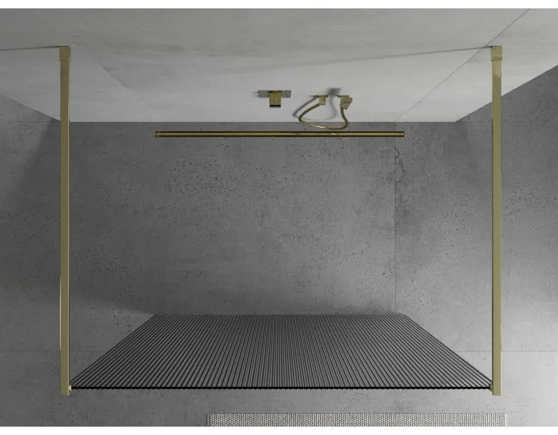 Mexen Kioto, sprchová zástena Walk-In 130 x 200 cm, 8mm sklo s rebrovým vzorom, zlatý profil, 800-130-002-50-09