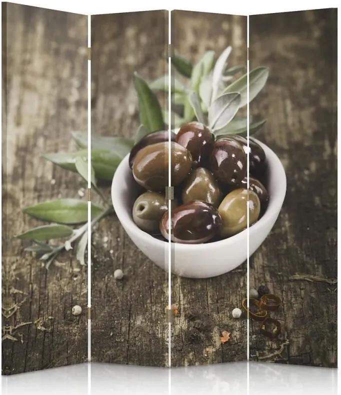CARO Paraván - Fresh Olives | štvordielny | obojstranný 145x150 cm
