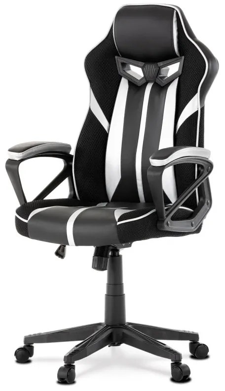 Herní křeslo, potah černá, stříbrná ekokůže a černá látka MESH, HM