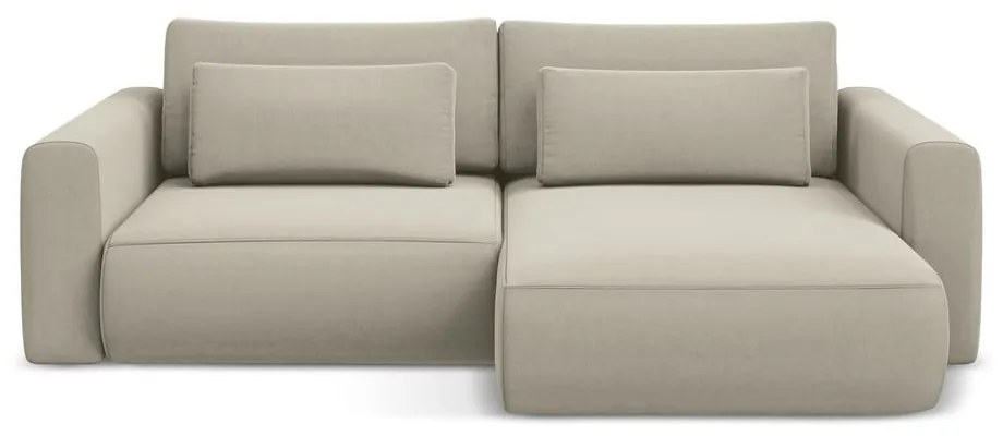 Béžová zamatová rozkladacia/s úložným priestorom rohová pohovka (pravý roh/s leňoškou) Kapua – Makamii