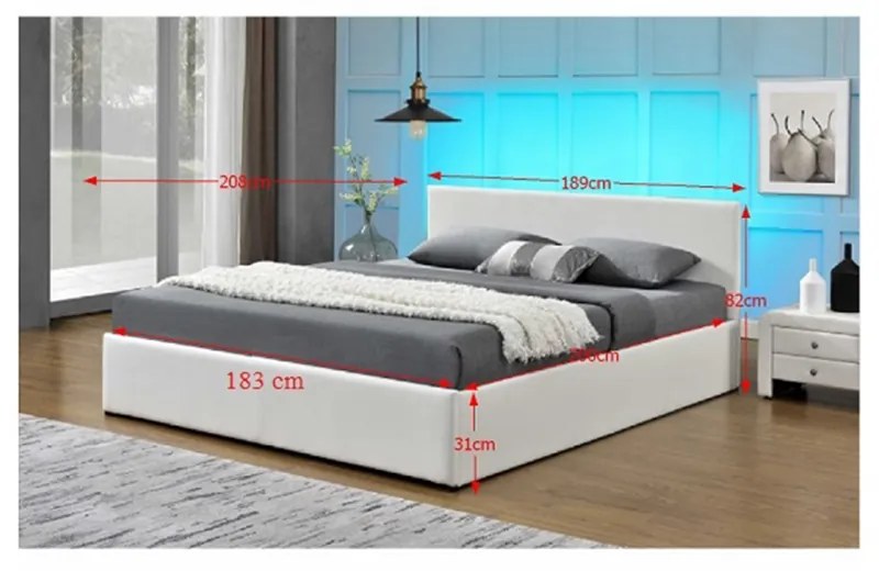 Manželská posteľ 180 cm Jora (s roštom, úl. priestorom a LED). Vlastná spoľahlivá doprava až k Vám domov. 808745
