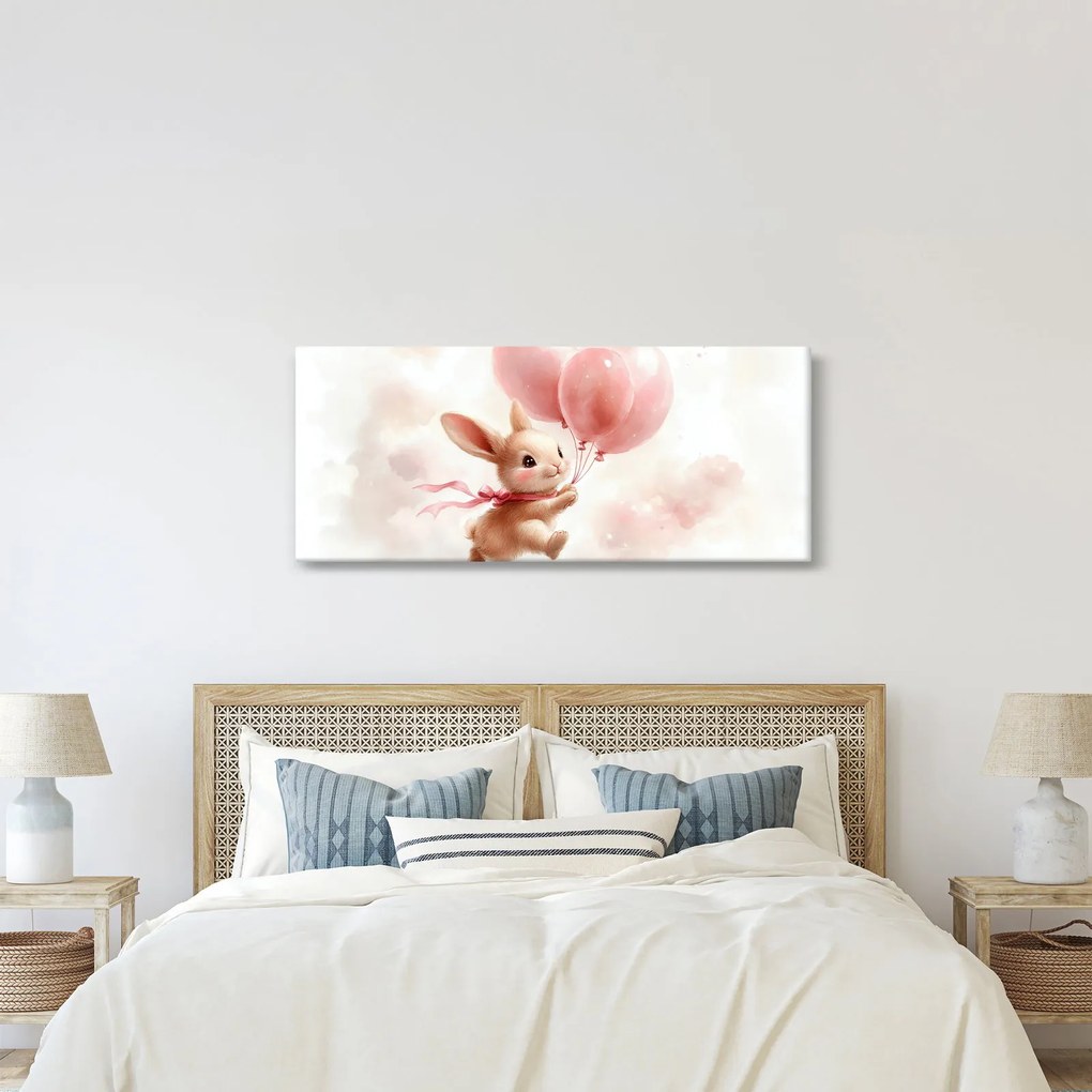 Obraz - Zajačik s balónikmi (120x50 cm)