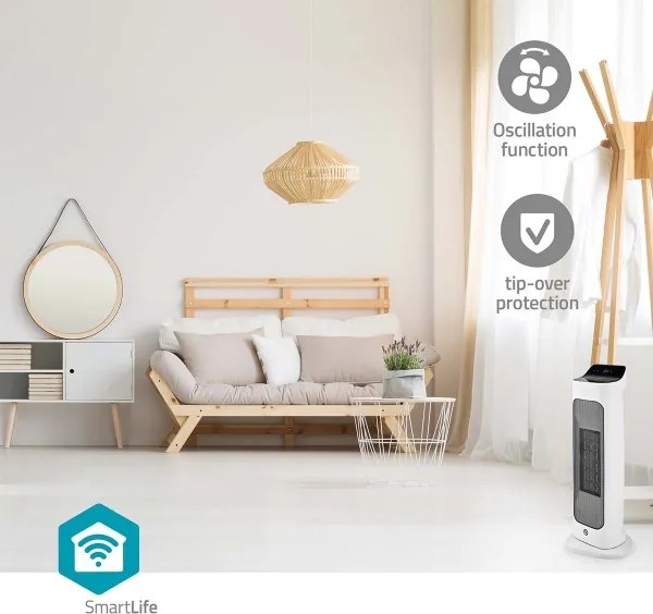 Nedis HTFA20WTW - Ventilátor s výhrevným telesom 1400/2000W/230V Wi-Fi Tuya + DO