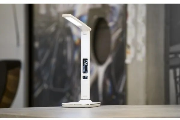 Immax 08934L - LED Stolná lampa s displejom KINGFISHER LED/9W/230V biela