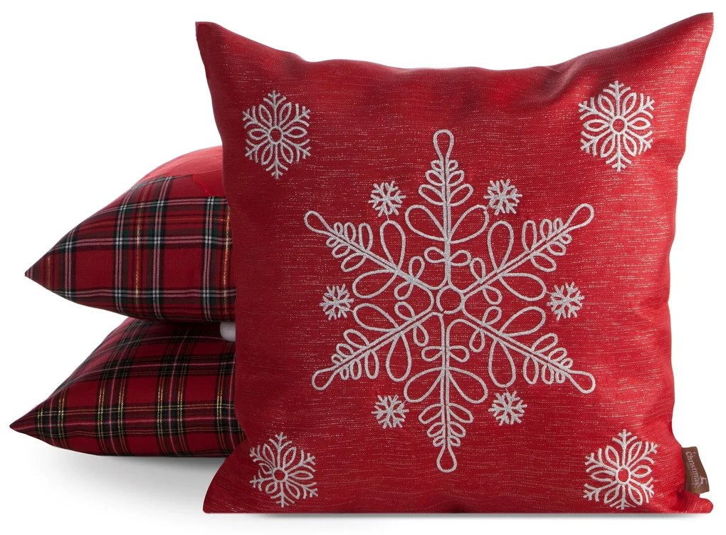 EUROFIRANY VIANOČNÁ DEKORAČNÁ OBLIEČKA NA VANKÚŠ SNOWFLAKE 45X45 CM ČERVENÁ