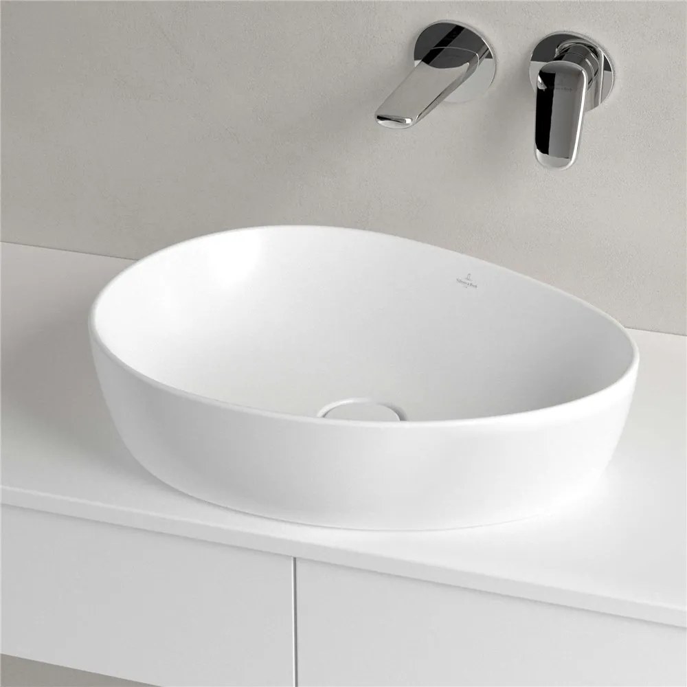 VILLEROY &amp; BOCH Antao asymetrické umývadlo na dosku bez otvoru, bez prepadu, 510 x 400 mm, biela alpská, s povrchom CeramicPlus, 4A7351R1