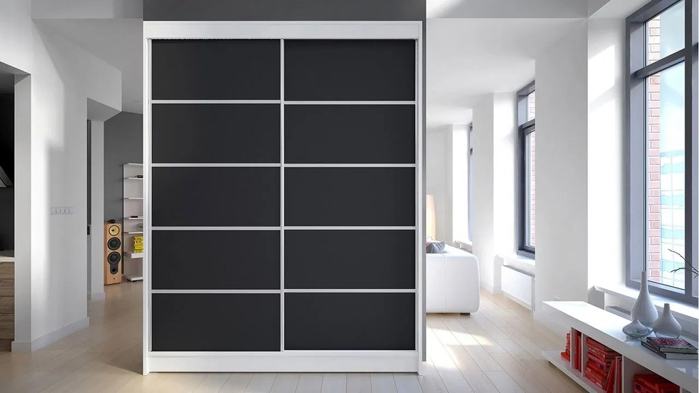 Posuvná skriňa Belgia IV, Farby: čierny / biely, Osvetlenie: osvetlenie LED RGB - farebné