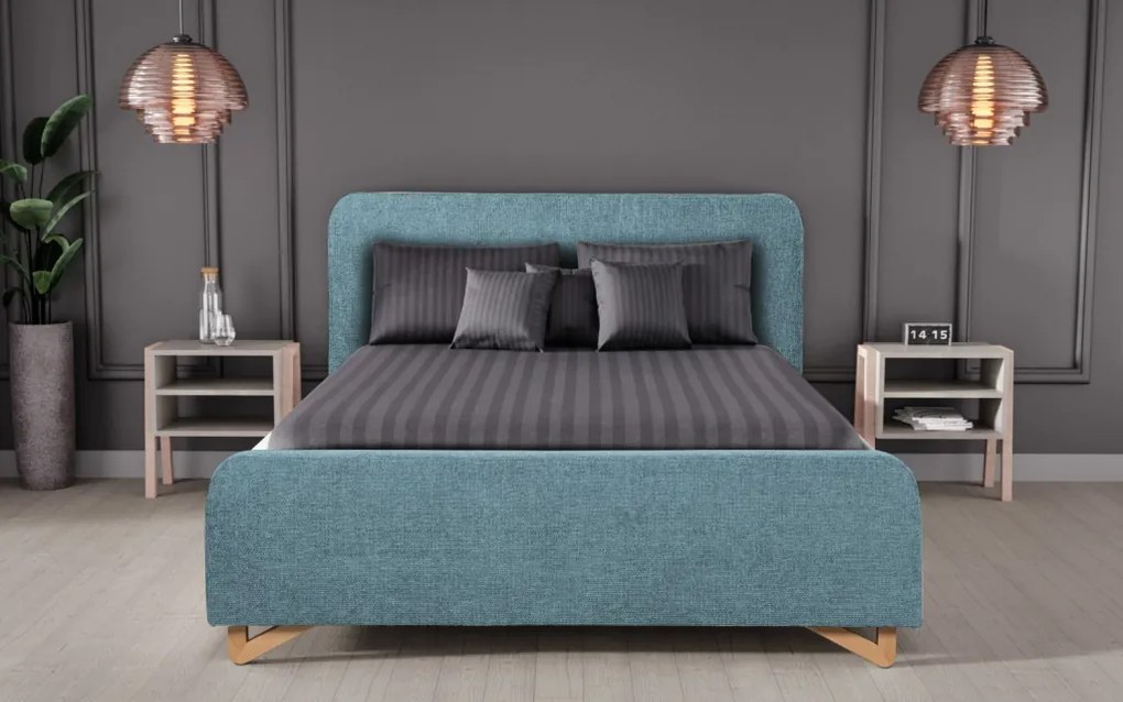 Posteľ Flamingo 180x200 cm, morská modrá štruktúrovaná tkanina