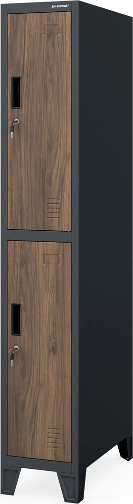 Šatníková skrinka kovová pracovná hlboká 2-dverová antracit/orech, 292x1720x600 mm: BARTEK 1 Plus D600 Eco Design