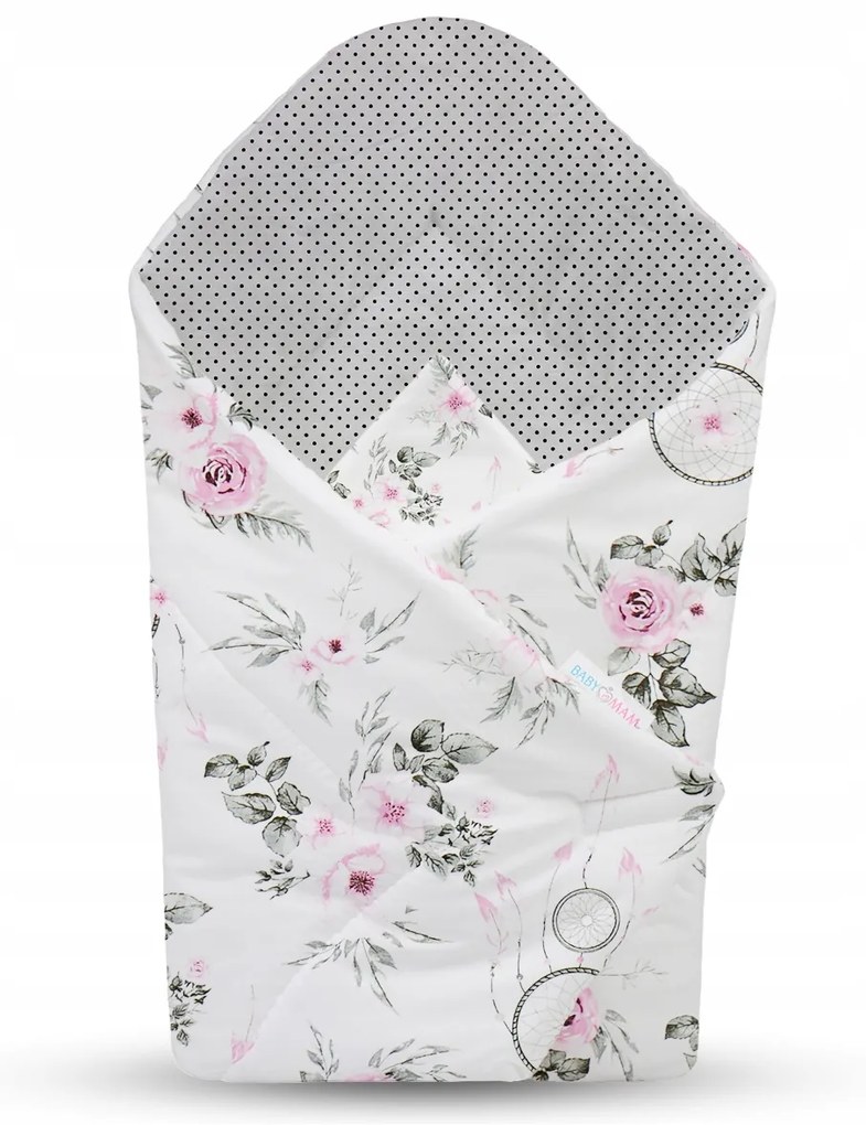 Obojstranné hniezdočko (kokon) pre bábätko - BABYMAM PREMIUM set 7v1 - Lapač snov so sivou Minky