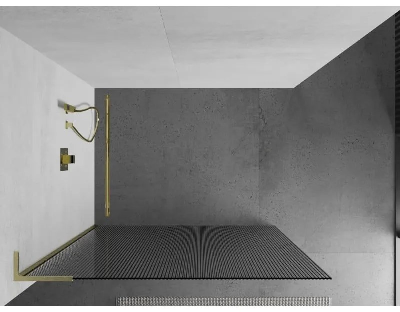 Mexen Kioto L, sprchová zástena Walk-In 110 x 200 cm, 8mm sklo s rebrovým vzorom, zlatý matný profil, 800-110-103-55-09